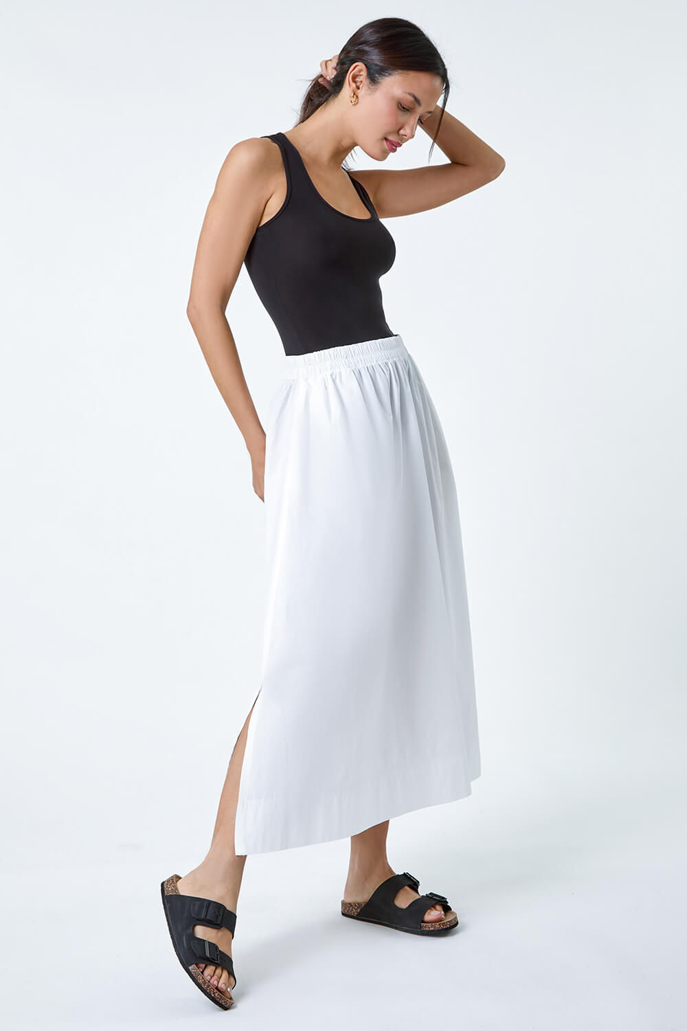 White Cotton Poplin Pocket Skirt, Image 2 of 5