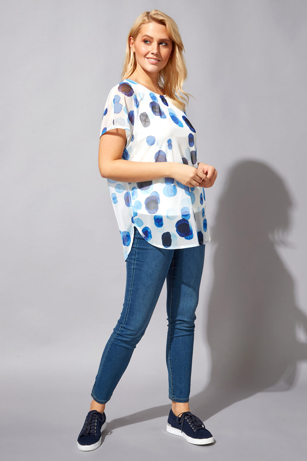 Blue Spot Mesh Overlay Top, Image 2 of 4