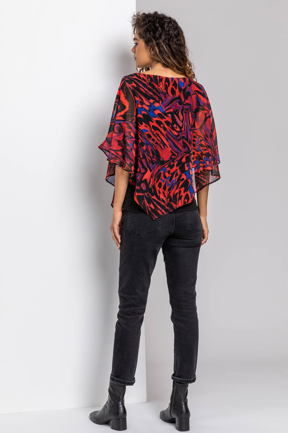 Red Abstract Butterfly Print Overlay Top, Image 3 of 5