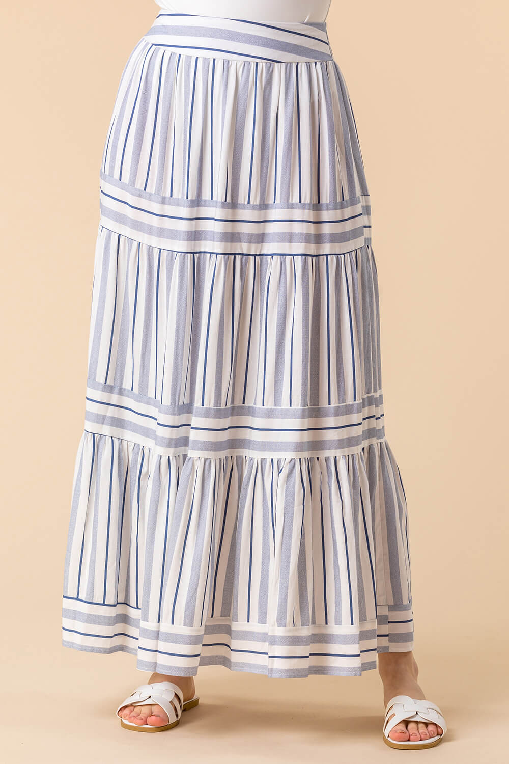 Tiered Stripe Print Maxi Skirt
