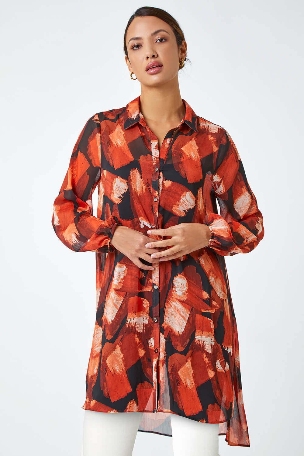 Abstract Print Longline Blouse