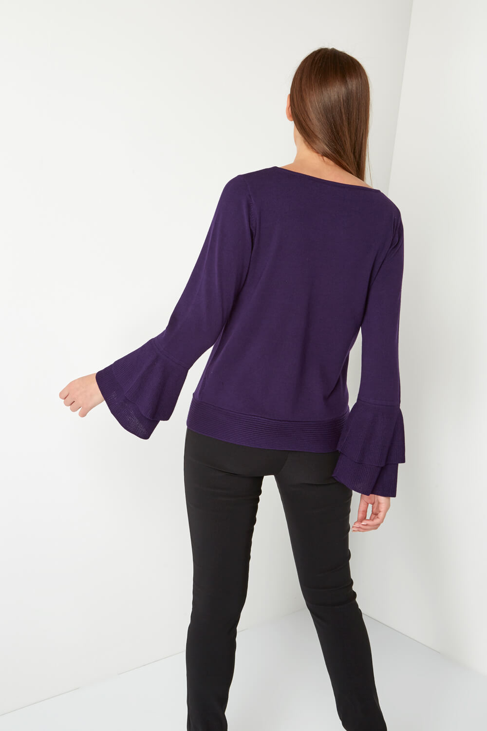 Fluted Frill Sleeve Jumper in Purple Roman Originals UK