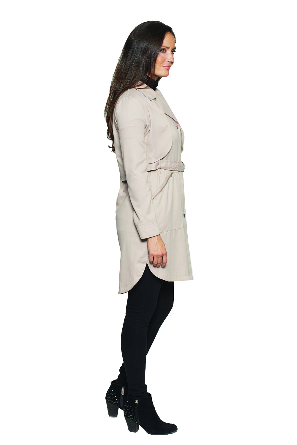 David Barry Lightweight Belted Ladies Trench Coat in Stone Roman Originals UK David Barry Lightweight Belted Ladies Trench Coat in Stone Roman Originals UK