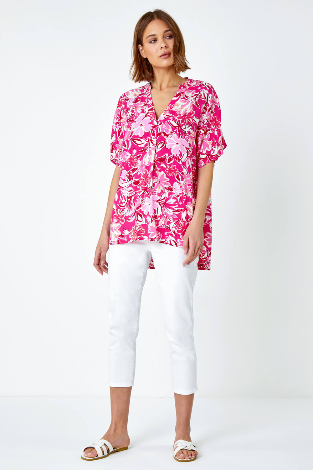 Pink Floral Print Pleat Front Overshirt | Roman UK