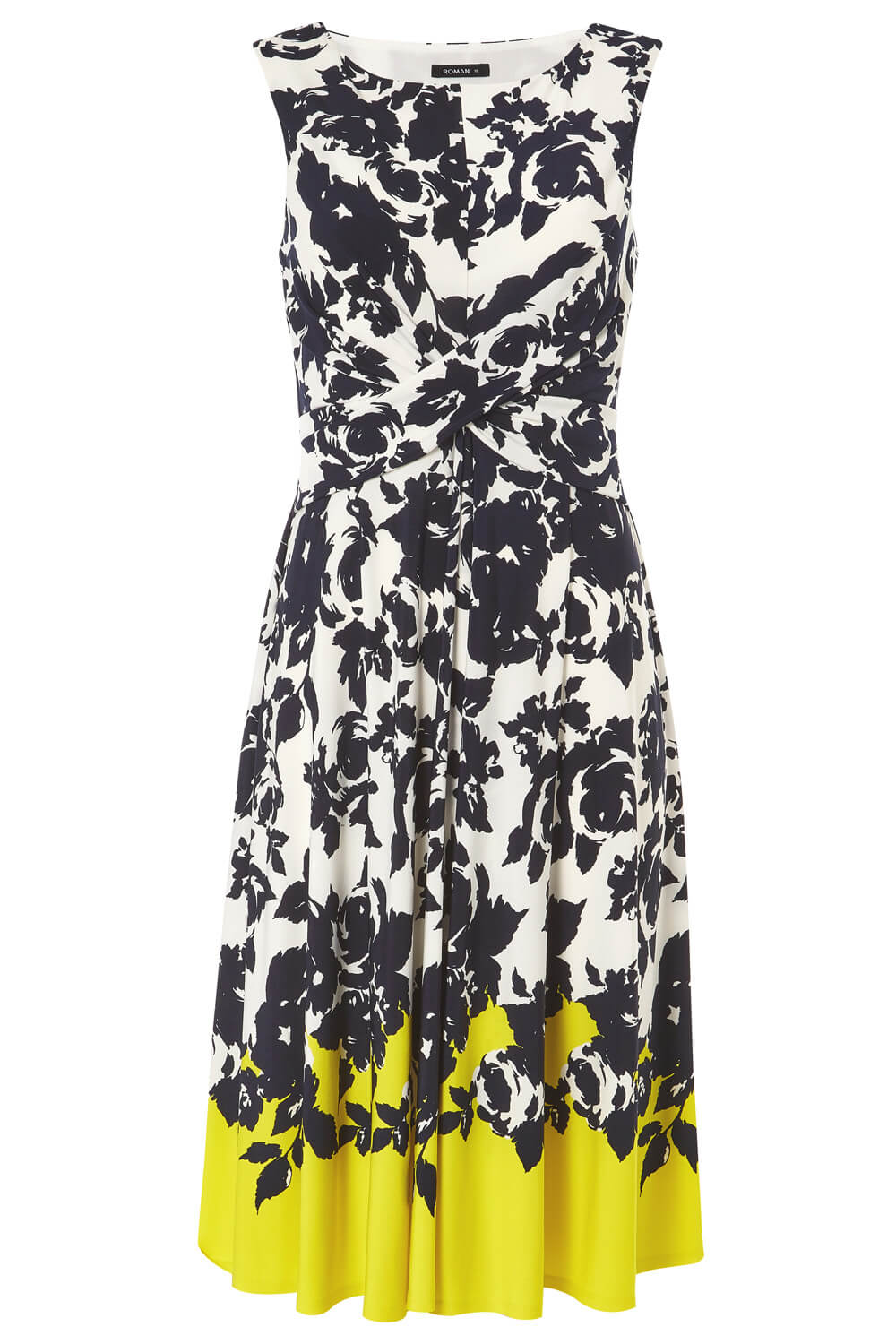 Lime Floral Border Print Twist Waist Dress, Image 3 of 3