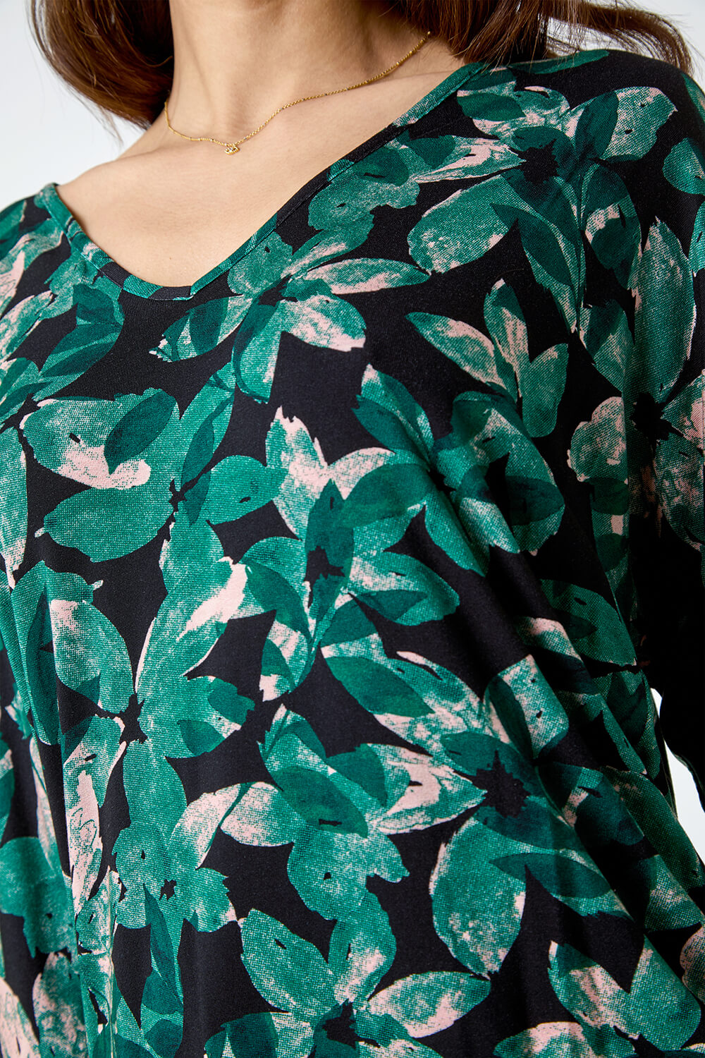 Green Floral Print Blouson Stretch Top, Image 5 of 5