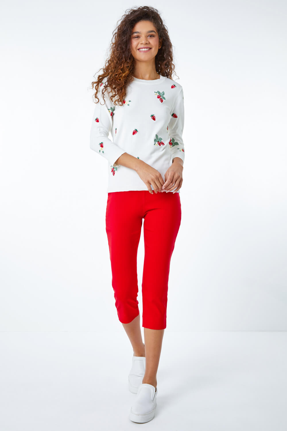 Ivory Strawberry Embroidered Jumper | Roman UK