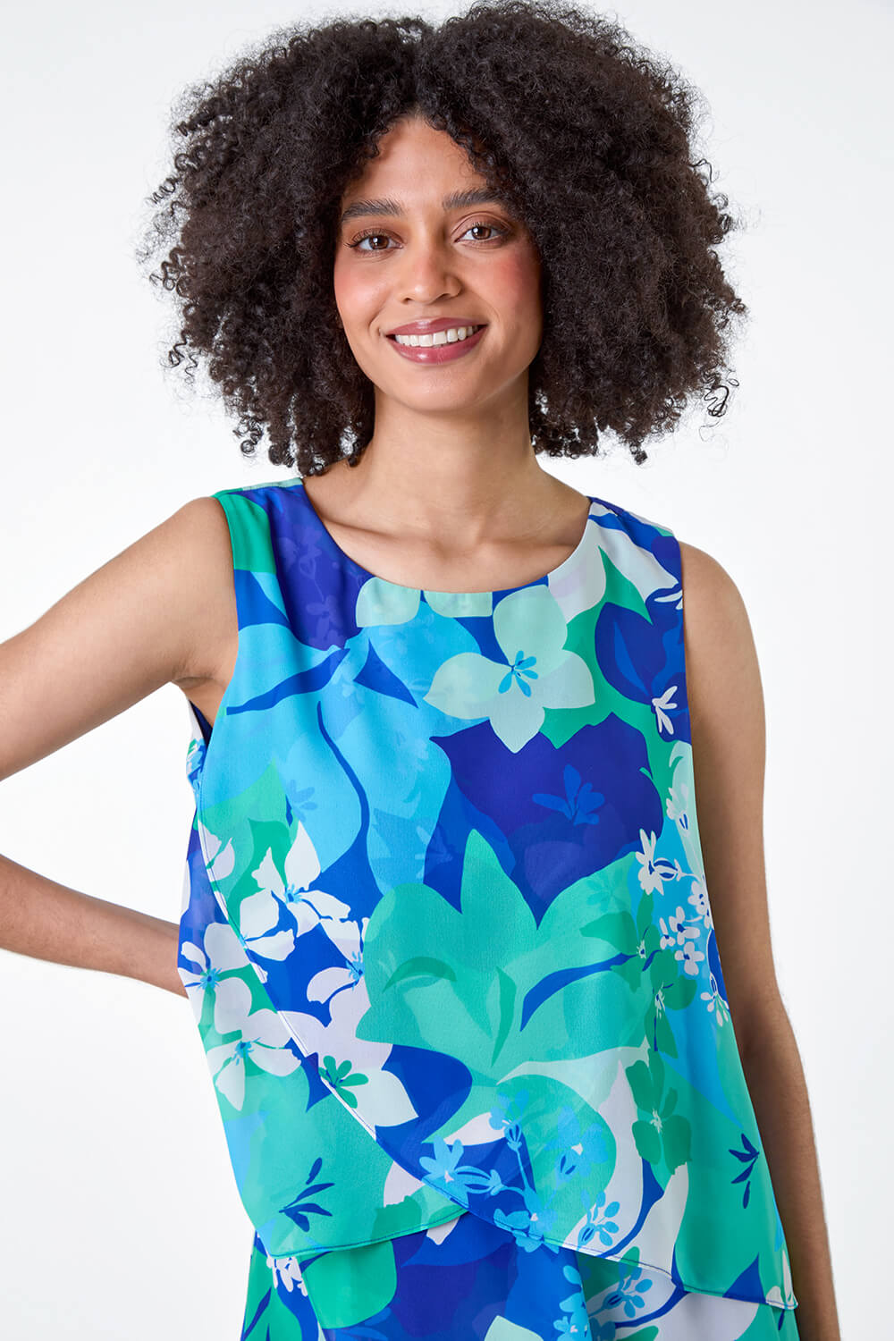 Blue Floral Print Tiered Layer Dress | Roman UK