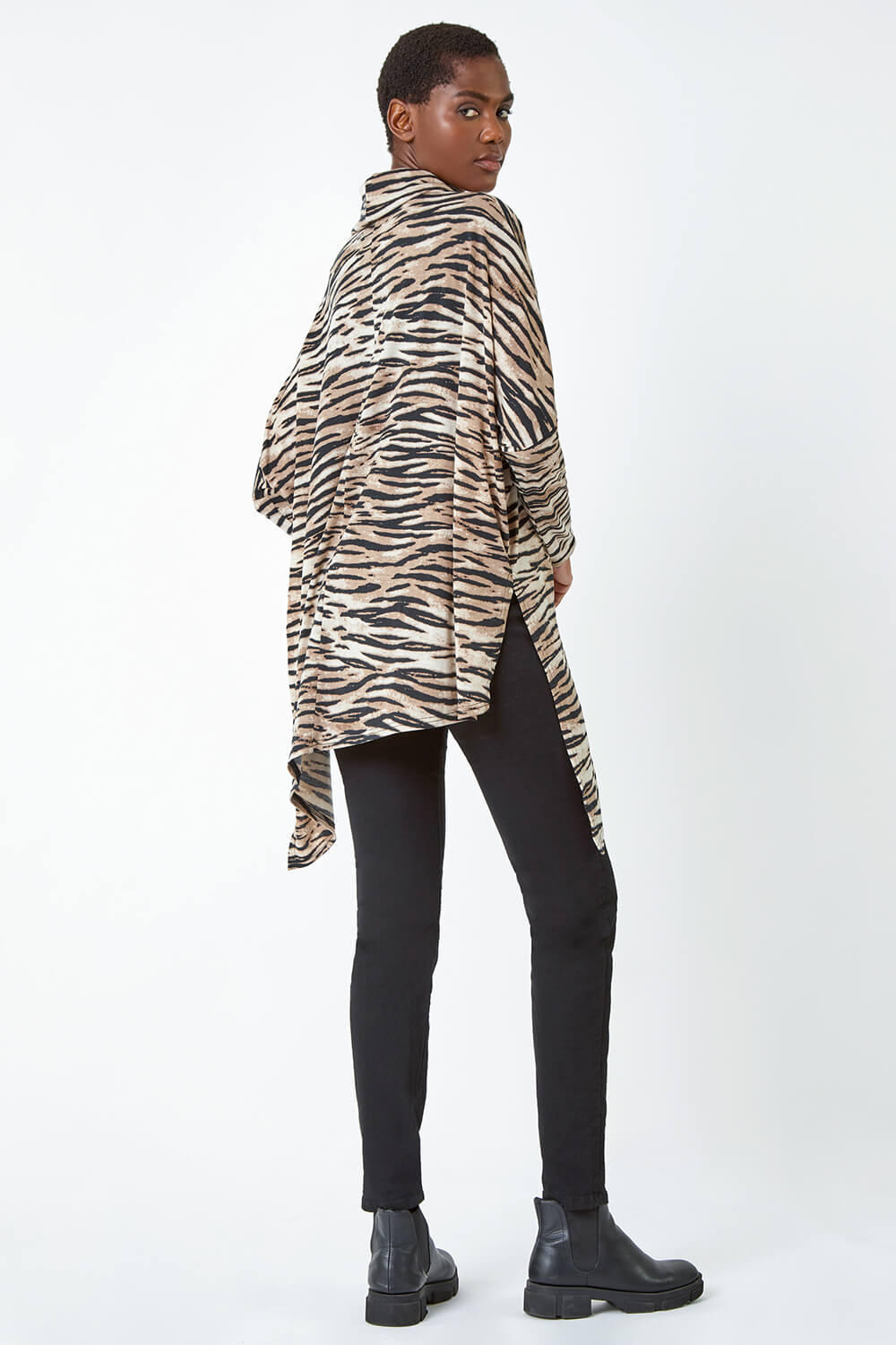 Natural  Animal Print Asymmetric Stretch Top, Image 3 of 5