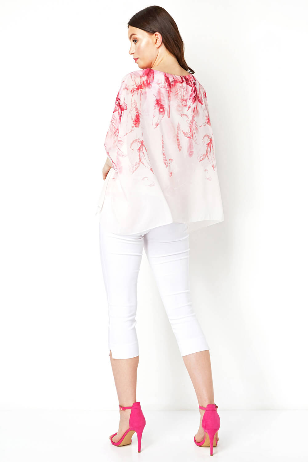 PINK Feather Border Print Overlay Top, Image 3 of 8