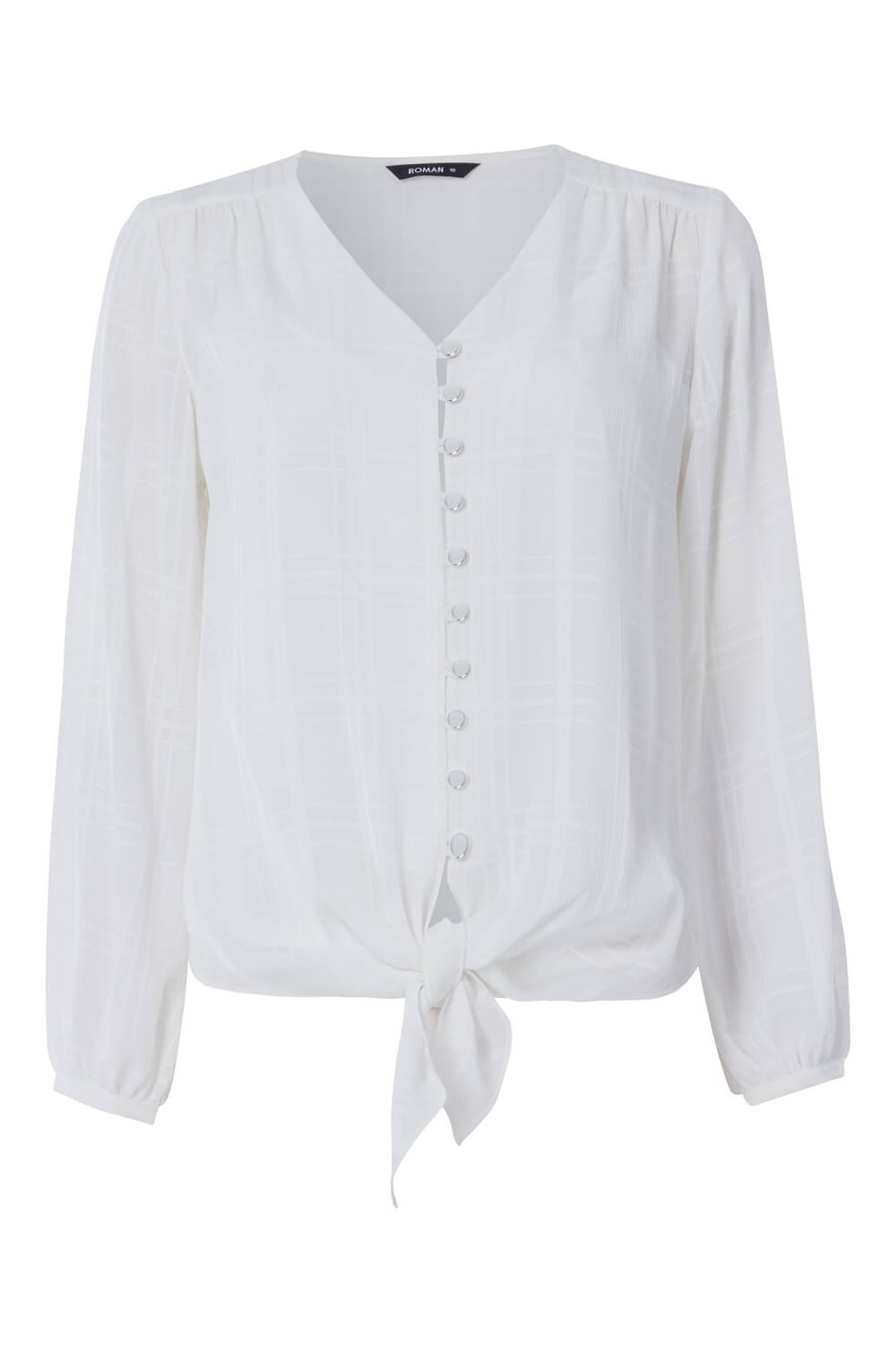 Check Tie Front Blouse in Ivory - Roman Originals UK