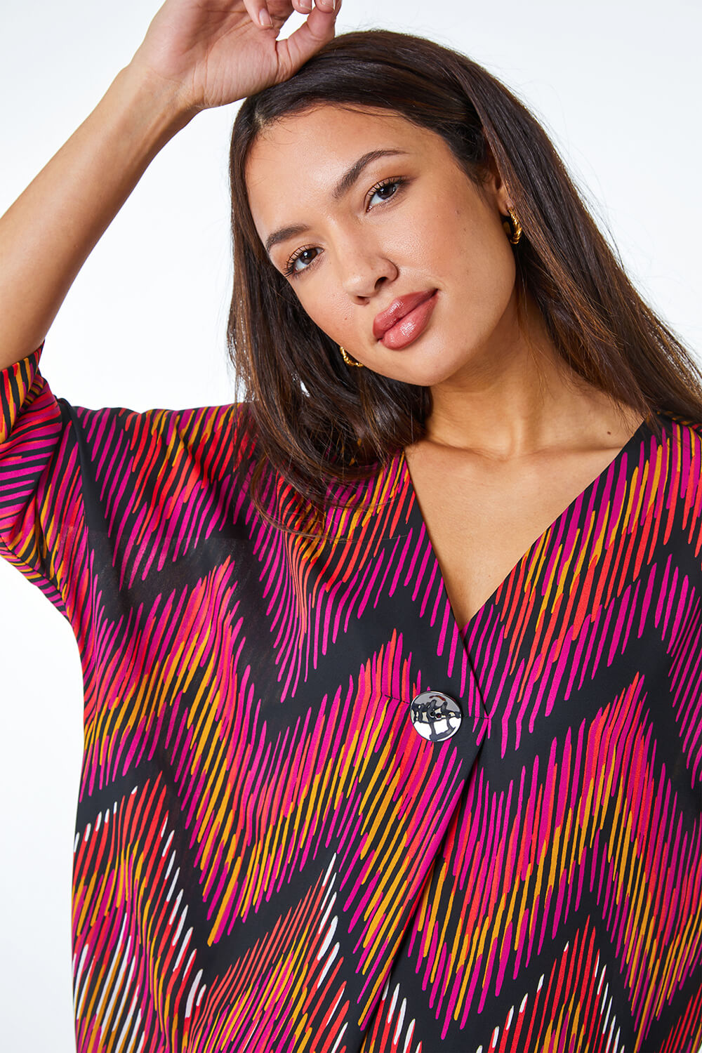 CERISE Abstract Print Button Detail Top , Image 4 of 5