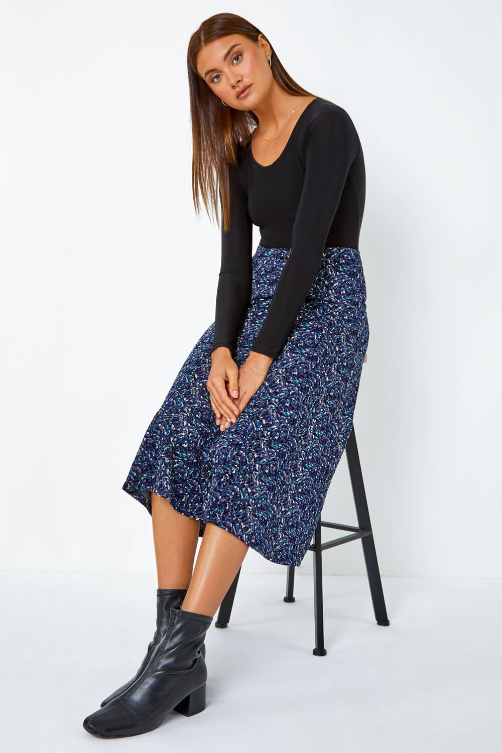 Textured Abstract Print A-Line Stretch Skirt