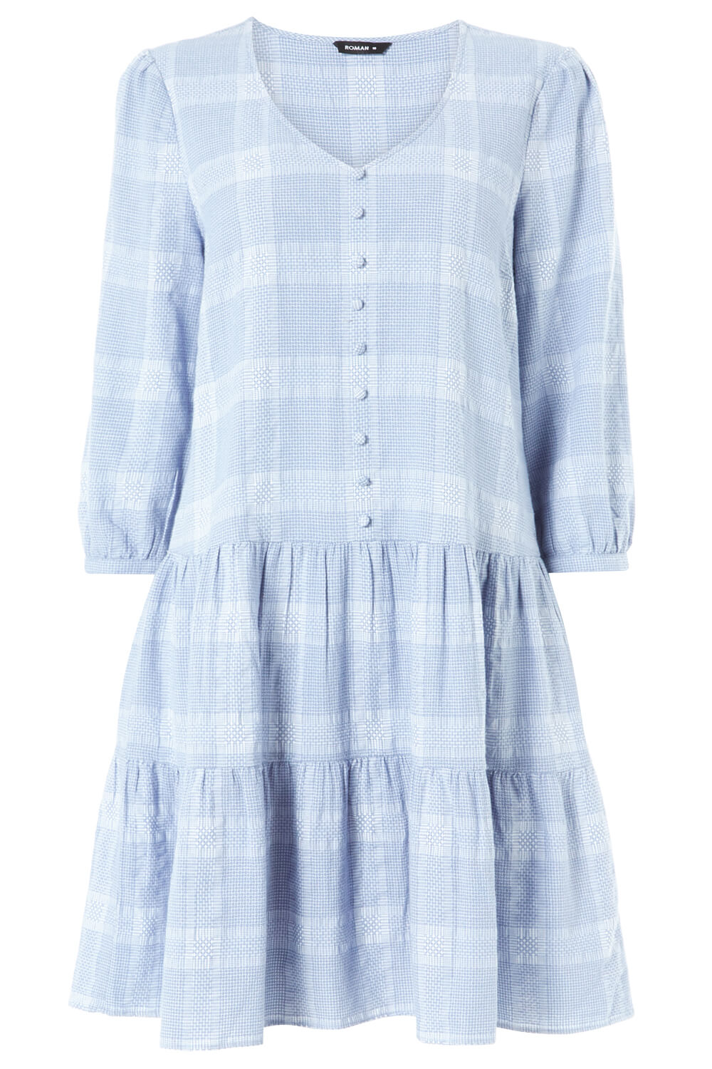 Blue Check Tiered Swing Dress, Image 5 of 5