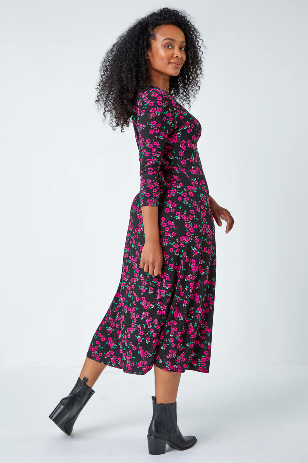 PINK Petite Floral Knot Front Stretch Dress, Image 4 of 5