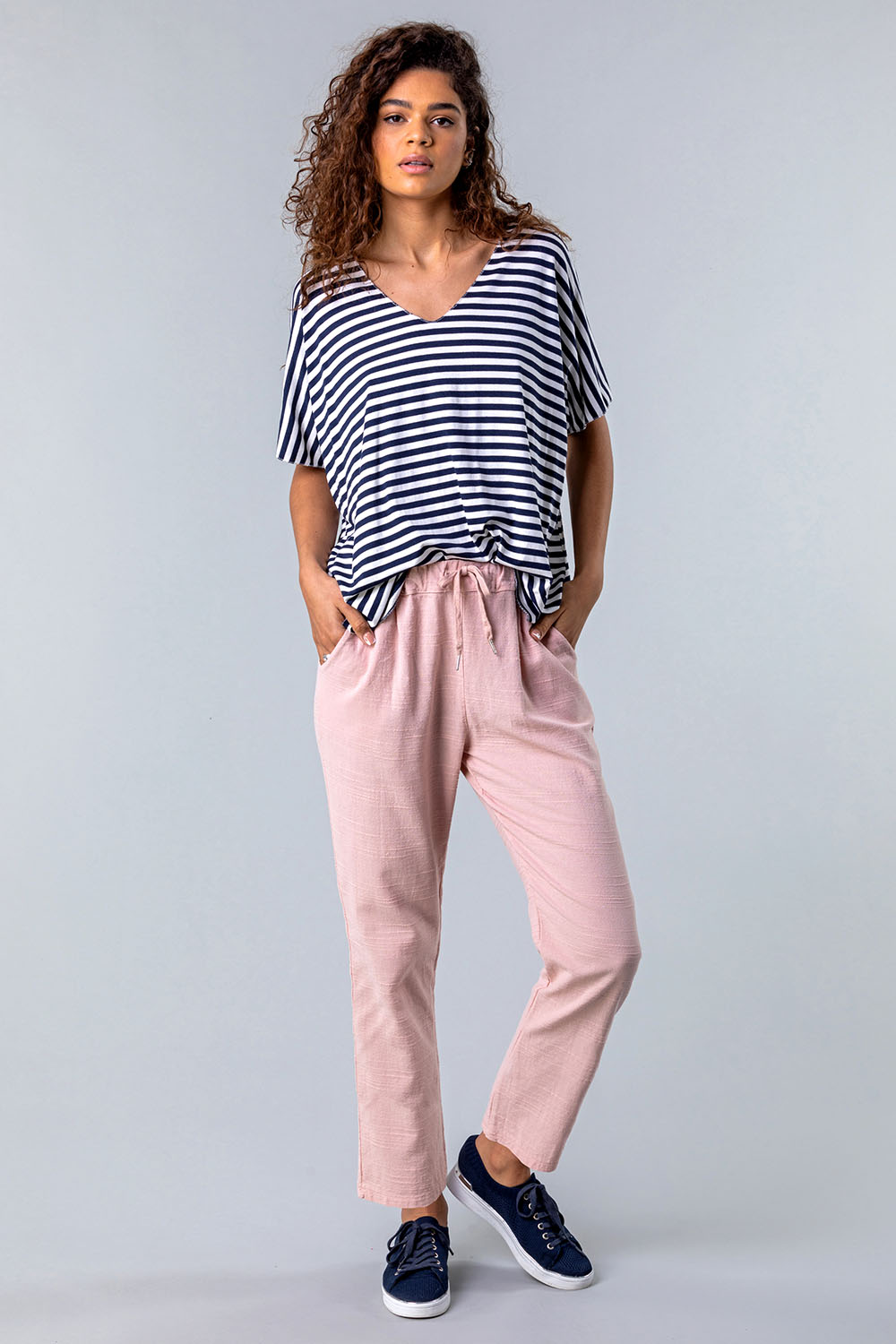 Light Pink Woven Tie Front Joggers, Image 4 of 4