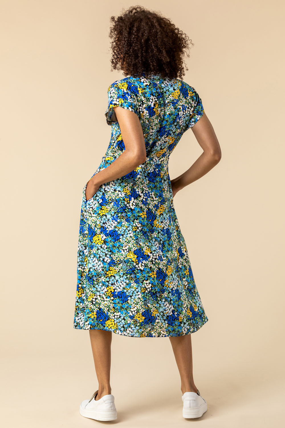 Blue Contrast Floral Print Shirt Dress, Image 2 of 5