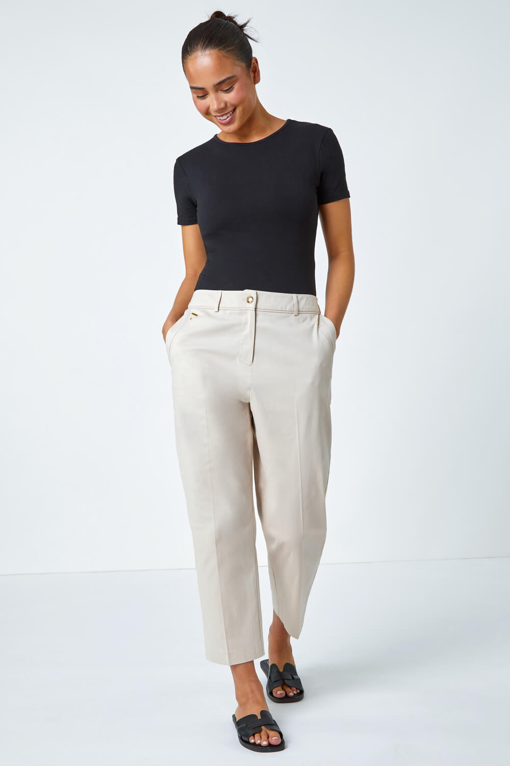 Stone Petite Cotton Blend Stretch Trousers, Image 2 of 5