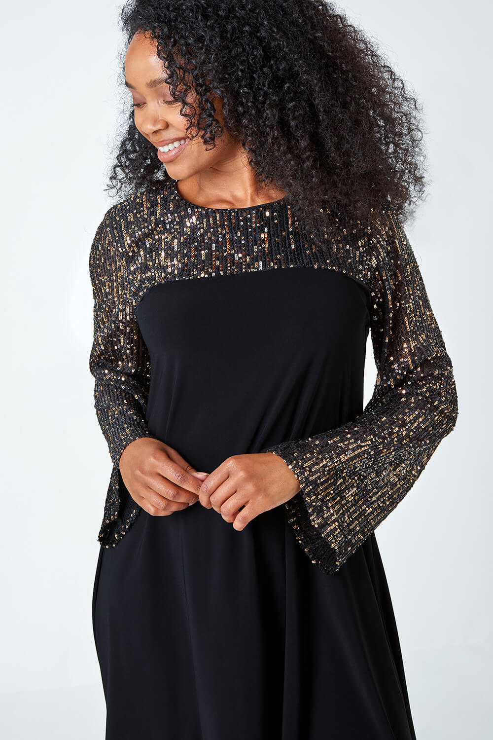 Gold Petite Sequin Shift Stretch Dress, Image 4 of 5