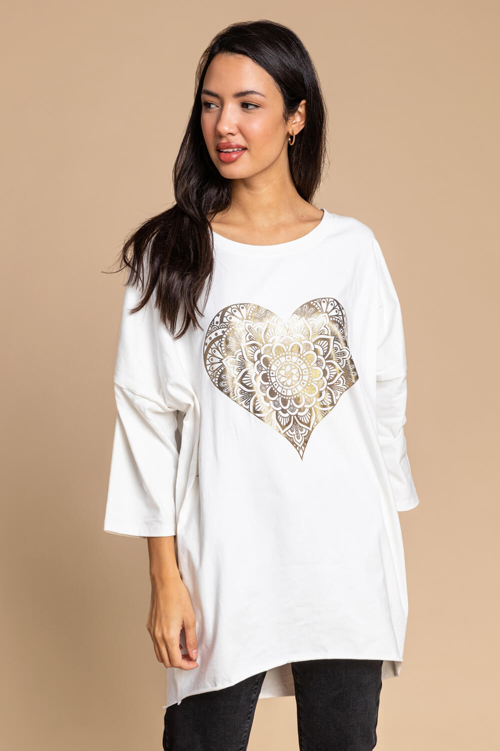 Ivory  One Size Foil Henna Heart Lounge Top, Image 5 of 5