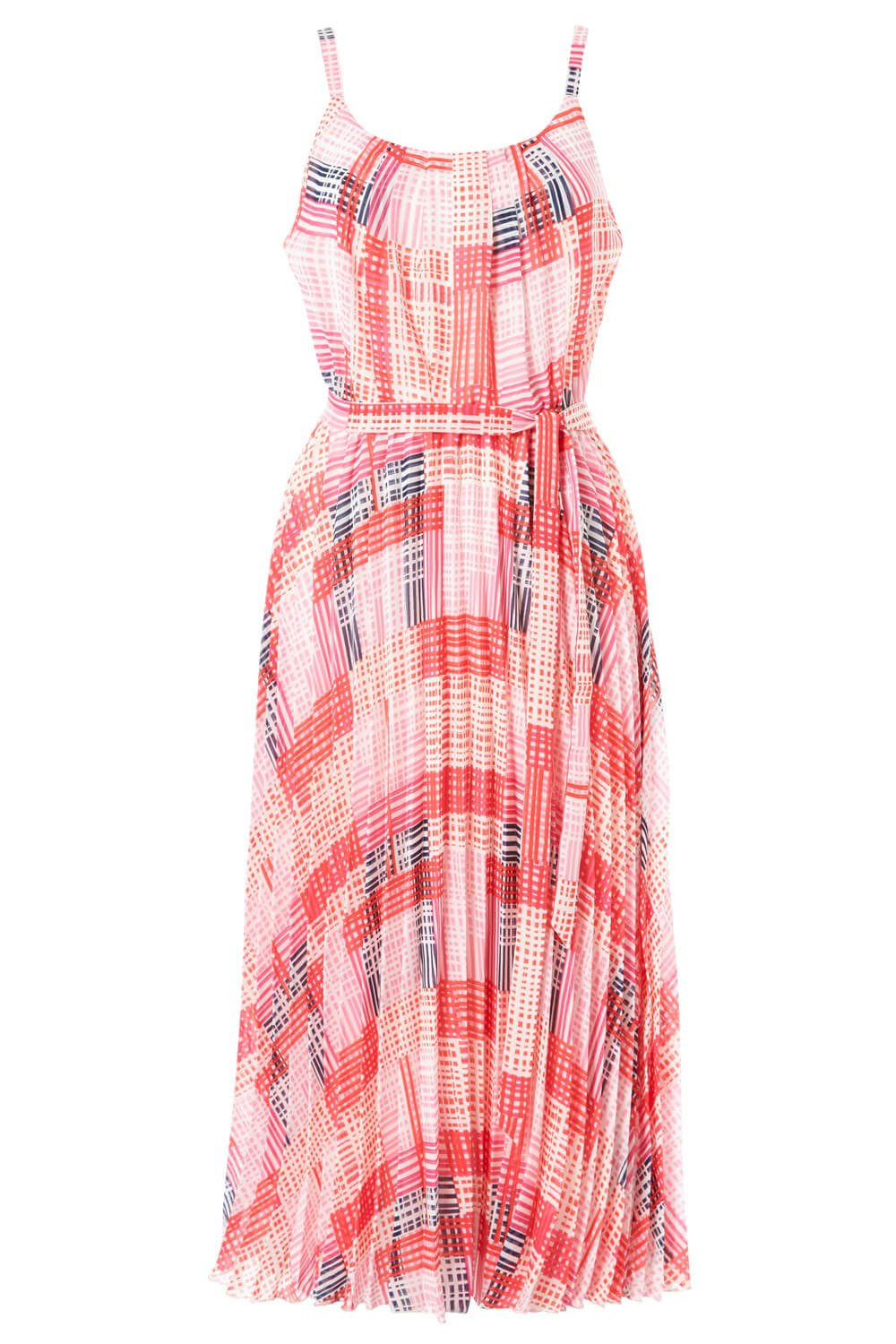 Fuchsia Check Print Pleated Midi Dress , Image 4 of 4