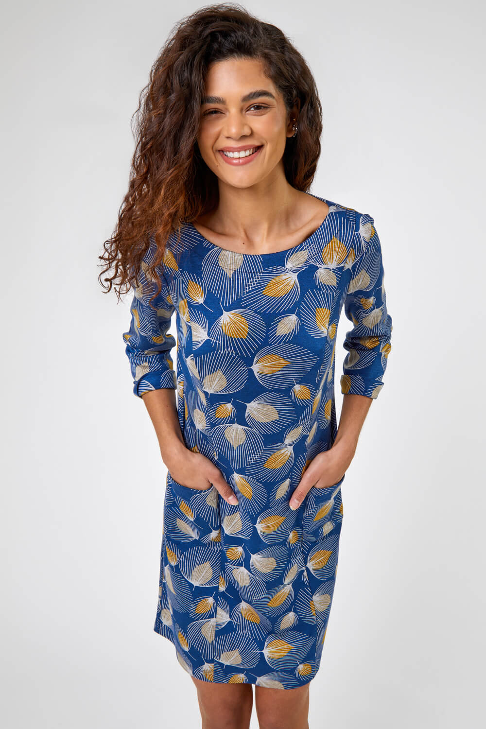 Blue Graphic Floral Panel Shift Dress, Image 5 of 5
