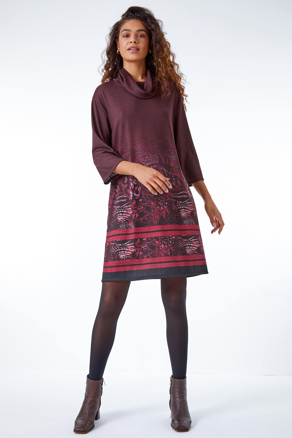 Wine Relaxed Fit Ombre Animal Print Dress, Image 2 of 5