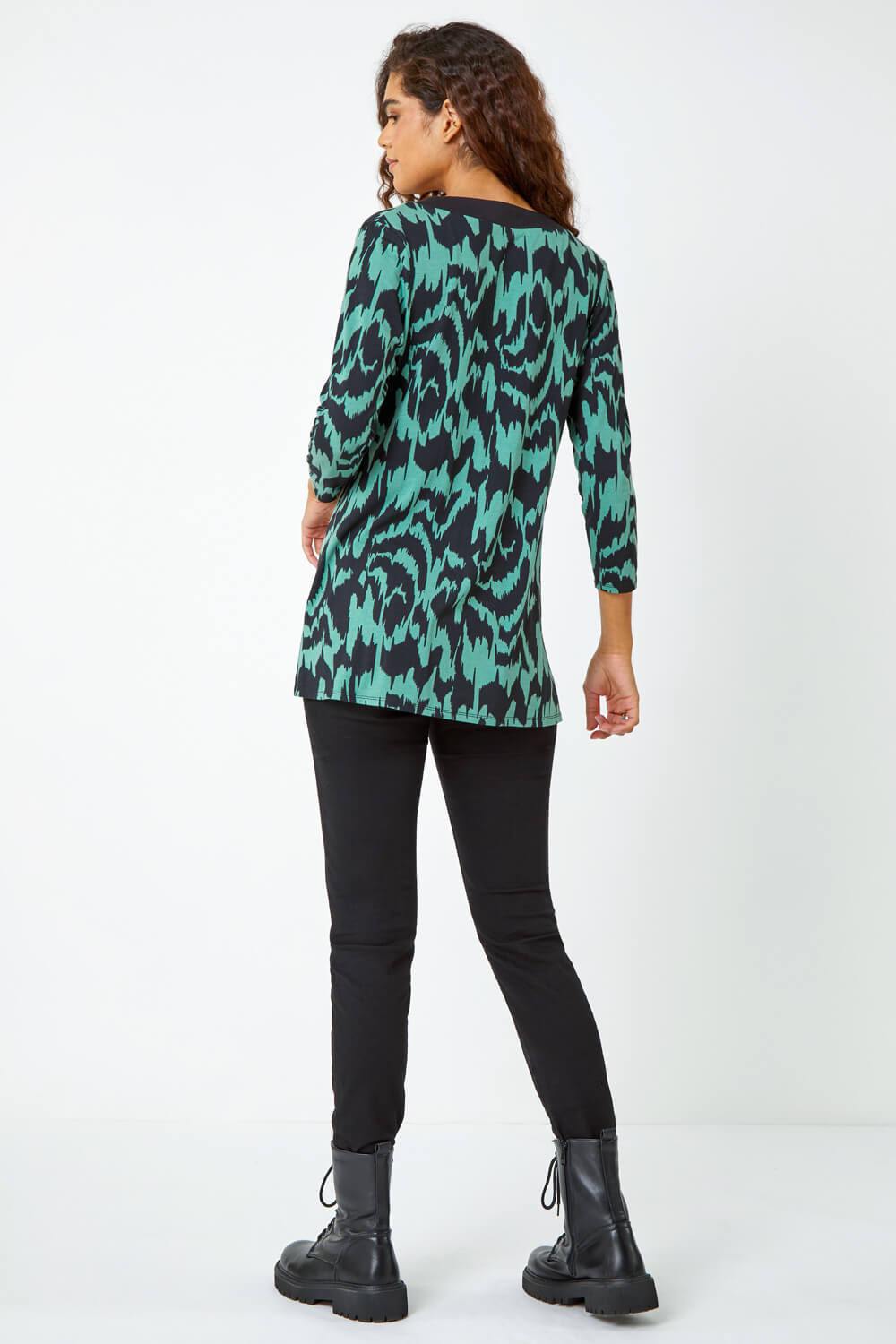 Green Abstract Print Stretch Top , Image 3 of 5