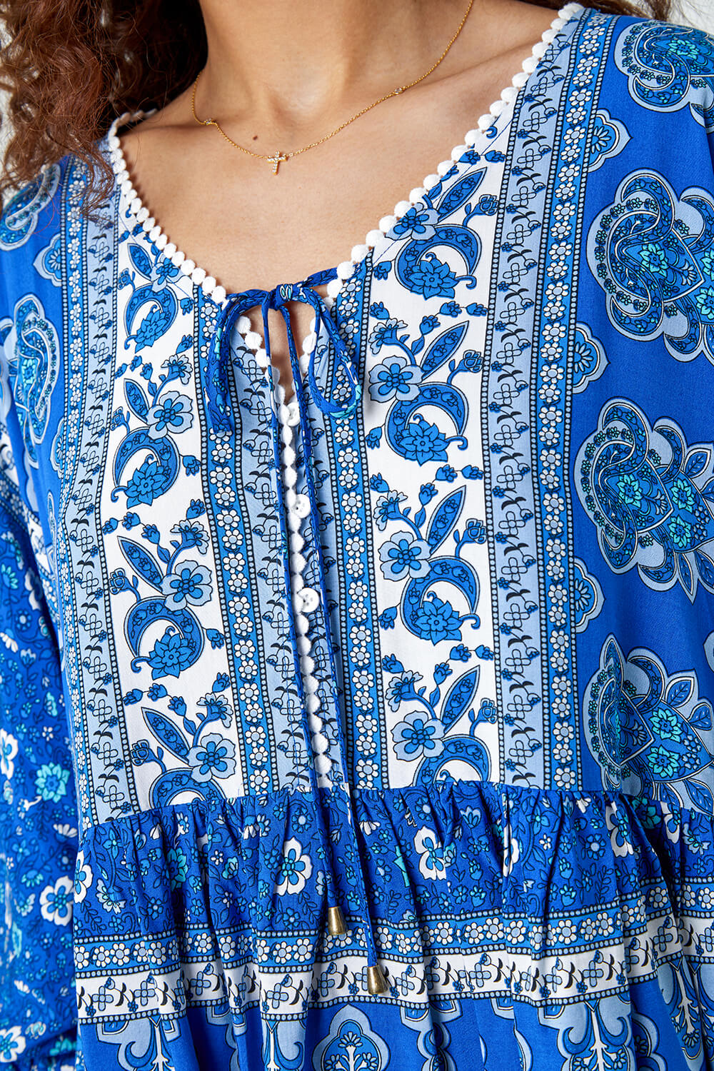Blue Floral Border Print Overshirt, Image 5 of 5