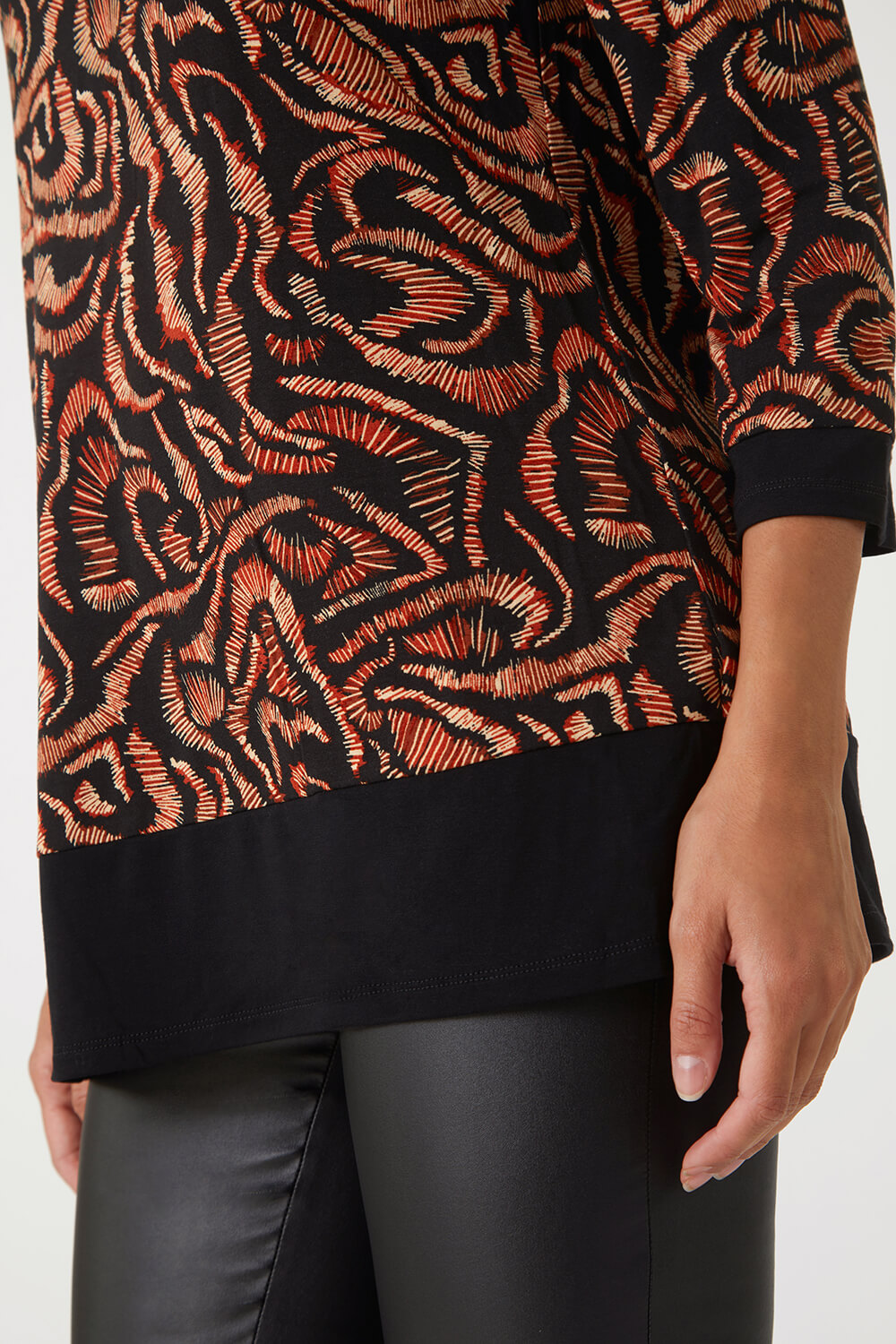 Rust Abstract Contrast Hem Stretch Top, Image 5 of 5