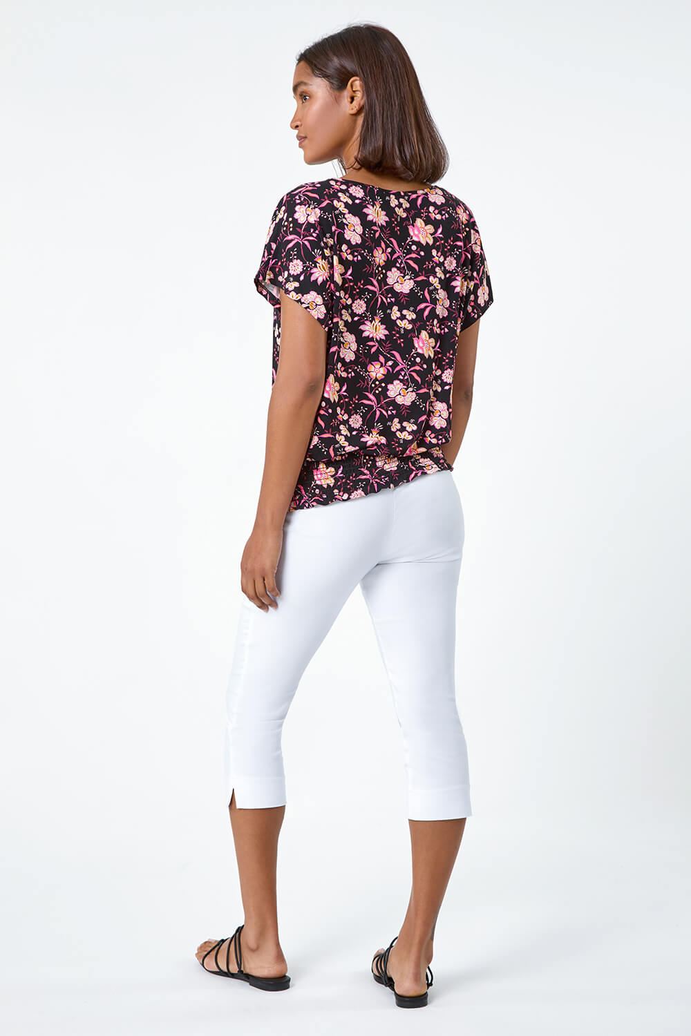 PINK Floral Shirred Stretch Waist T-Shirt, Image 3 of 5