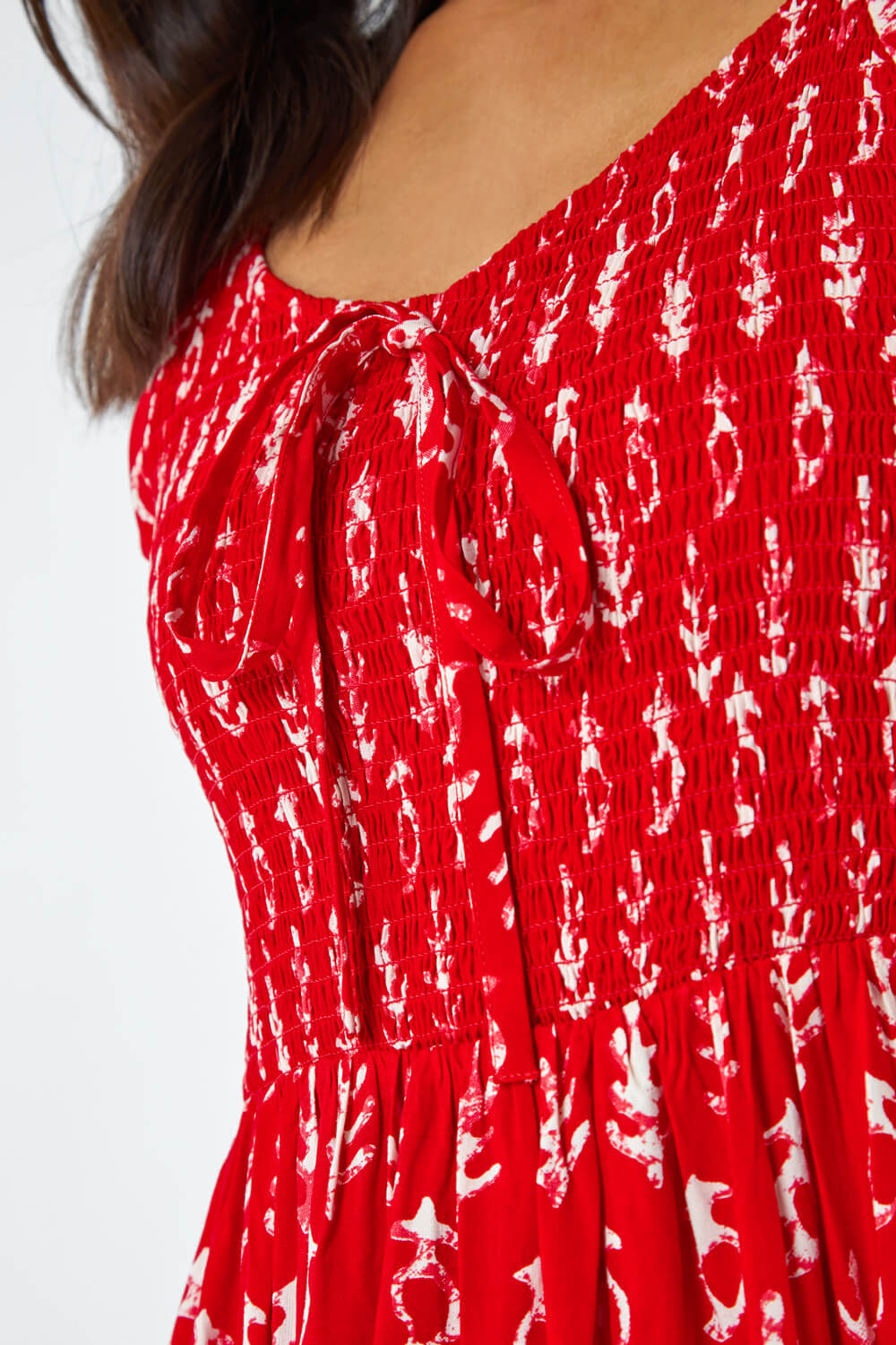 Red Boho Print Tiered Maxi Dress, Image 7 of 7