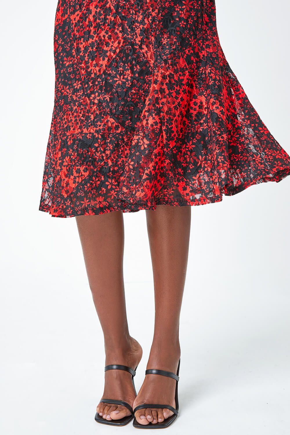 Red Ditsy Floral Stretch Lace Dress, Image 5 of 5
