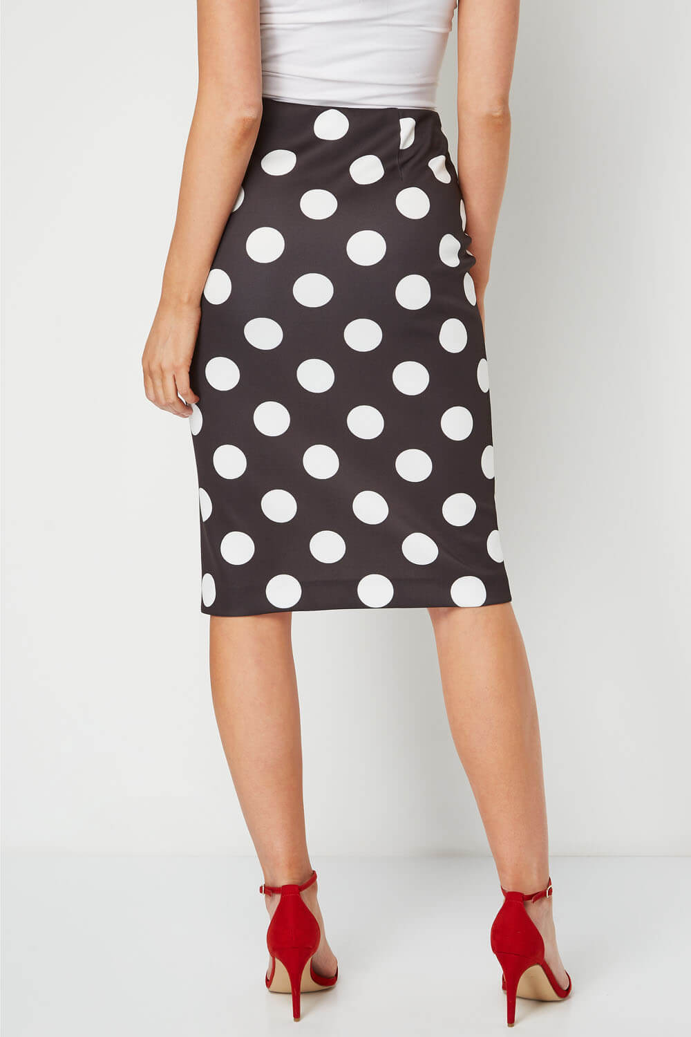 Black Monochrome Spot Scuba Skirt, Image 3 of 5