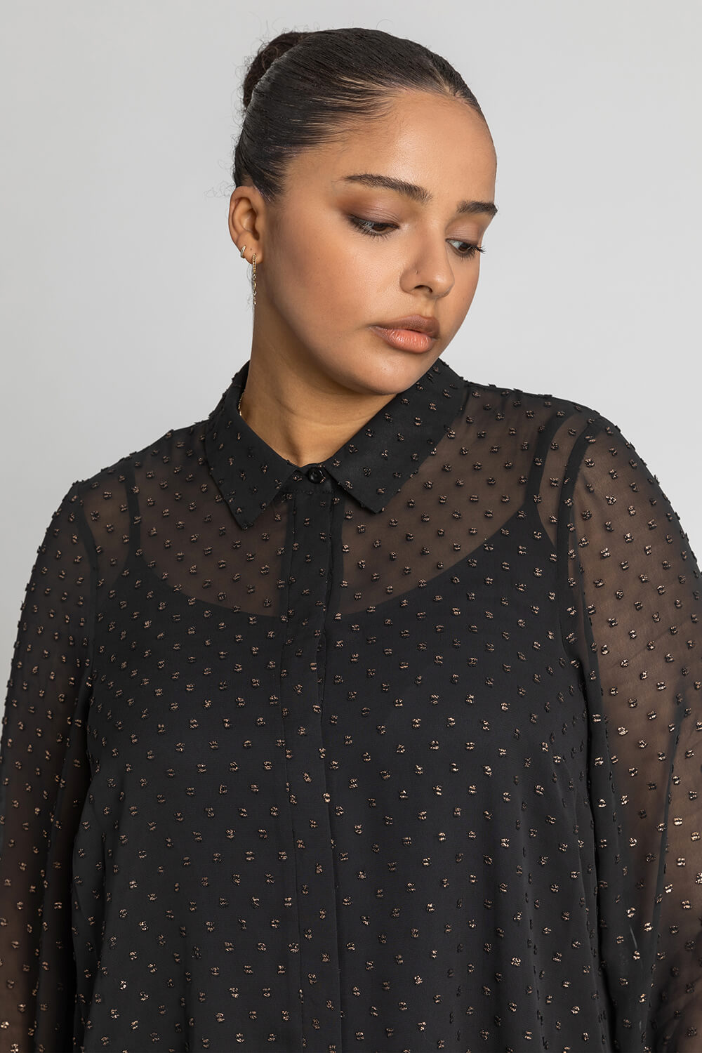 Bronze Curve Textured Spot Shimmer Blouse, Image 4 of 5