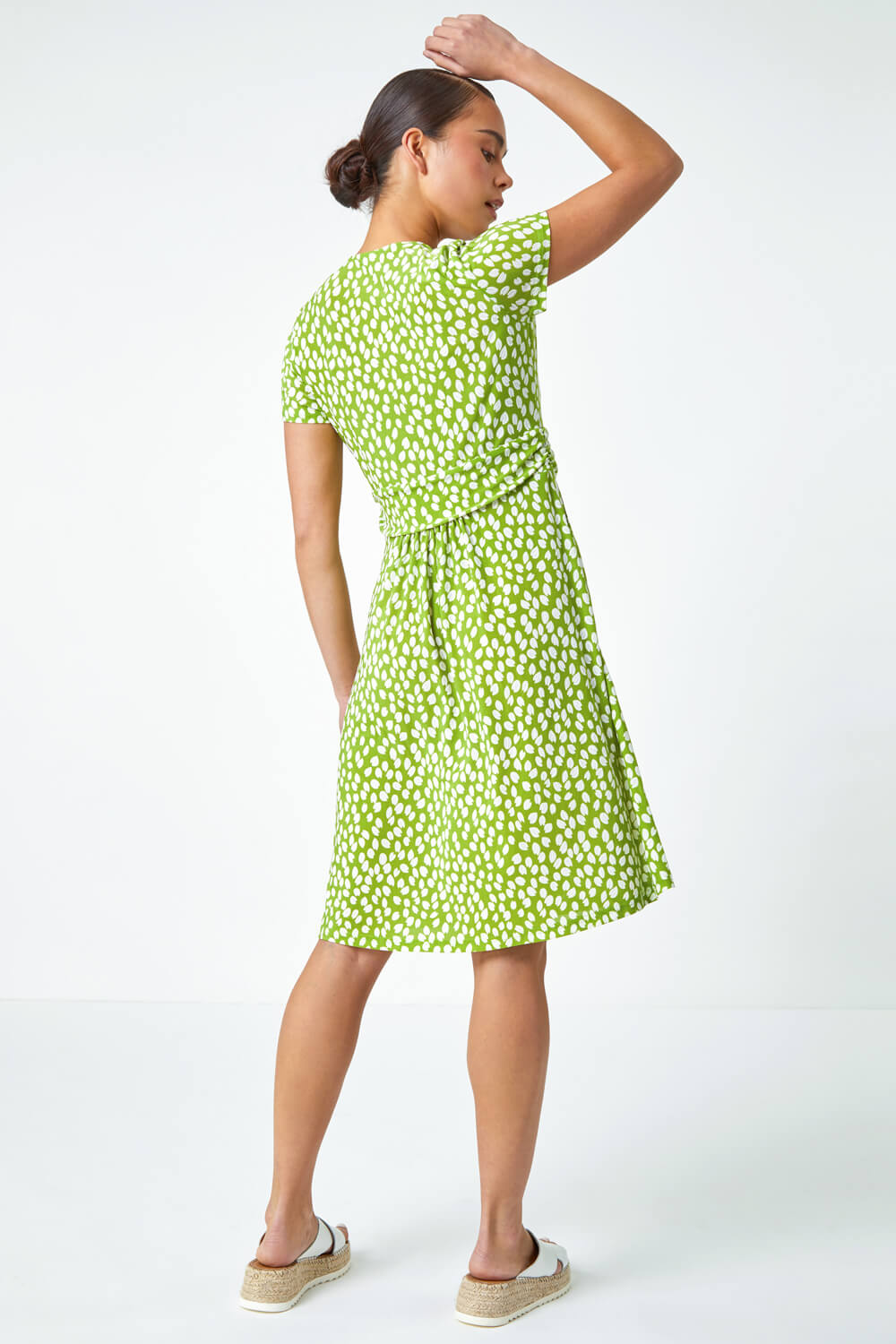 Lime Petite Spot Print Wrap Stretch Dress, Image 3 of 5