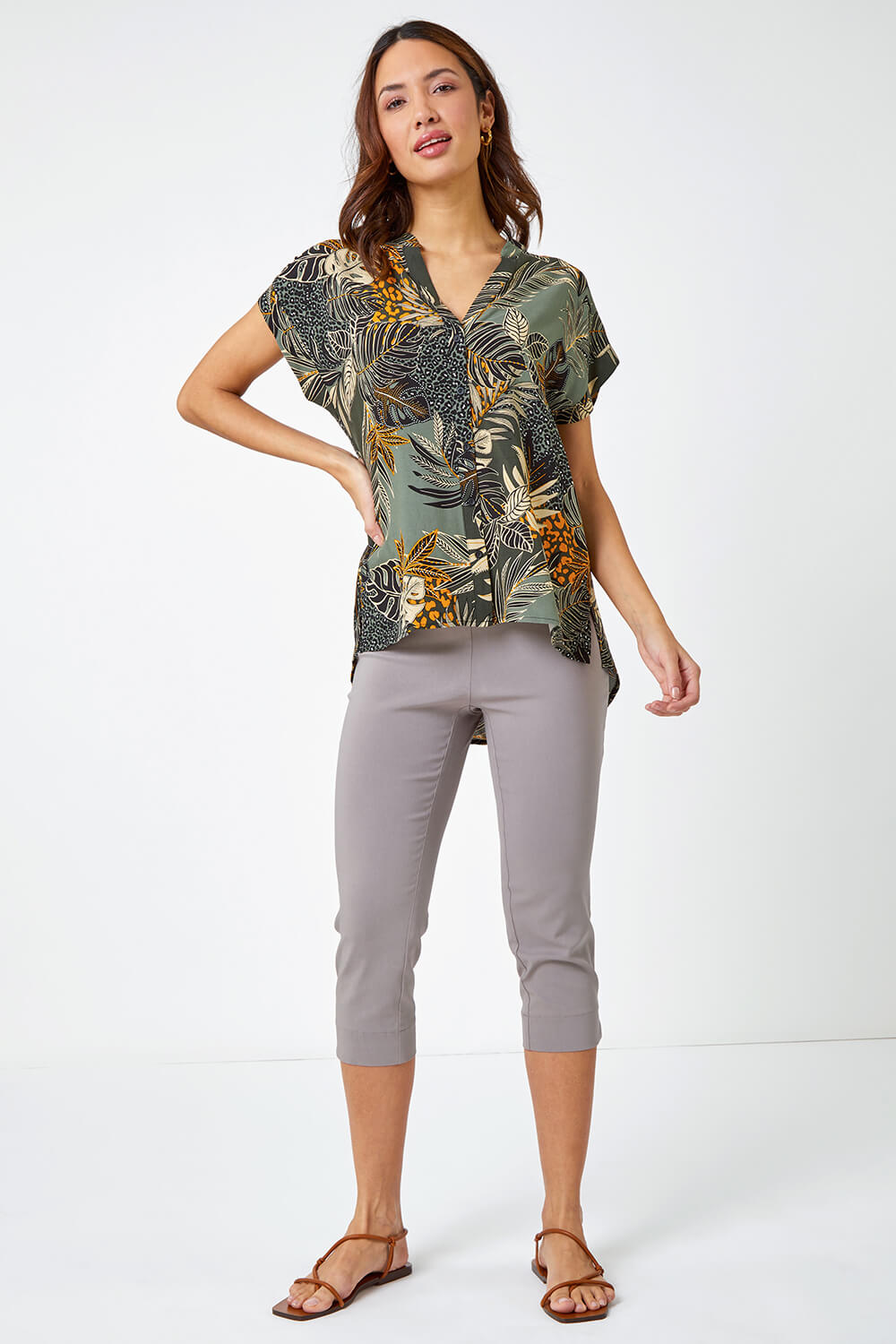 Green Leaf Print Relaxed Shirt, Image 4 of 5