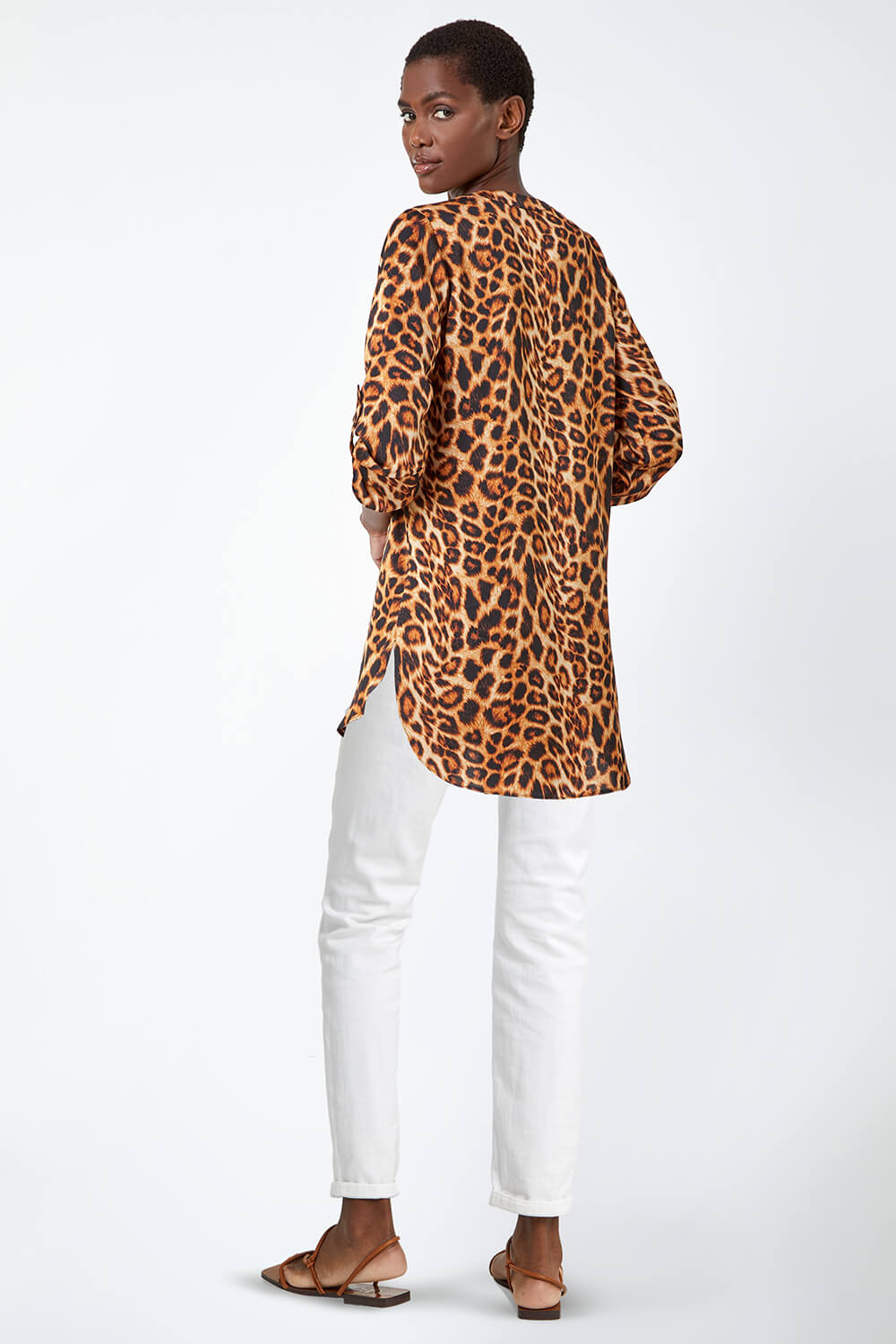 Natural  Animal Longline Button Detail Blouse, Image 3 of 5