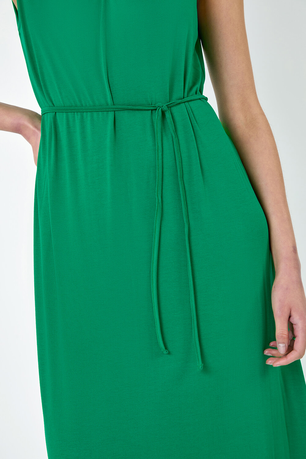 Green Gathered Tie Detail Stretch Midi Dress, Image 5 of 5