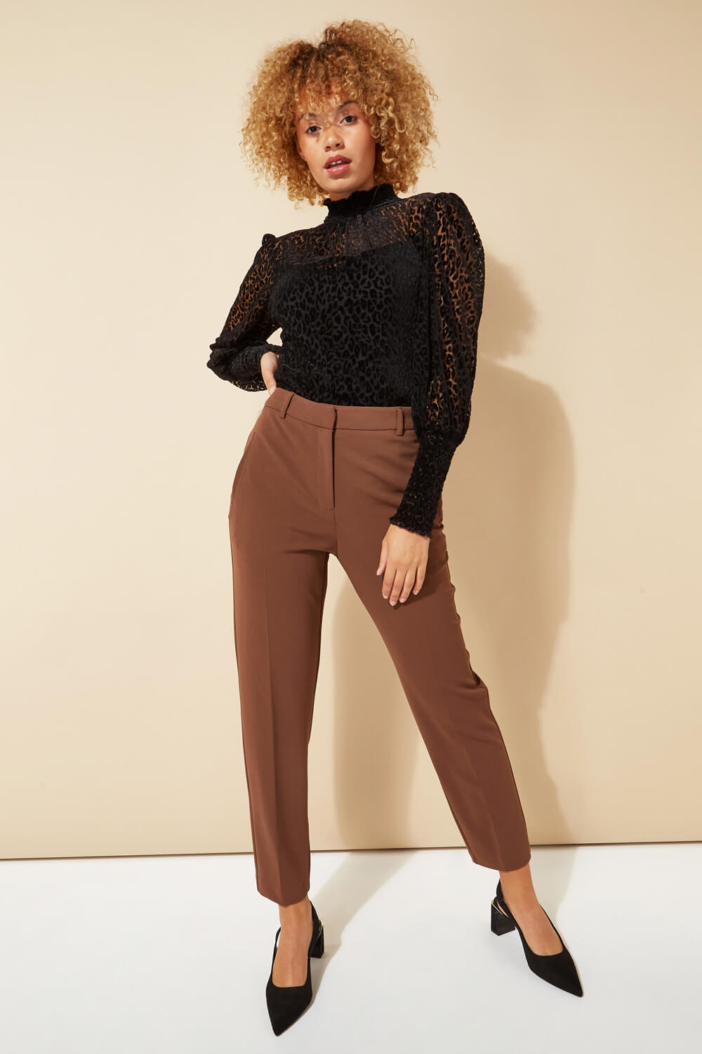 Chocolate Long Straight Leg Stretch Trouser, Image 1 of 3