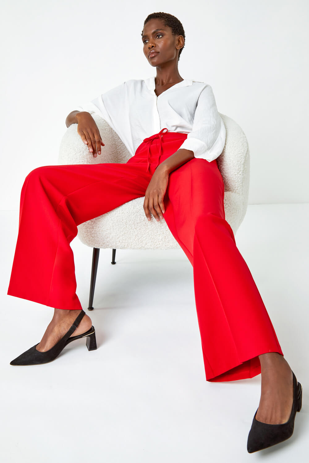 Red Wide Leg Tie Front Stretch Trouser, Image 2 of 7