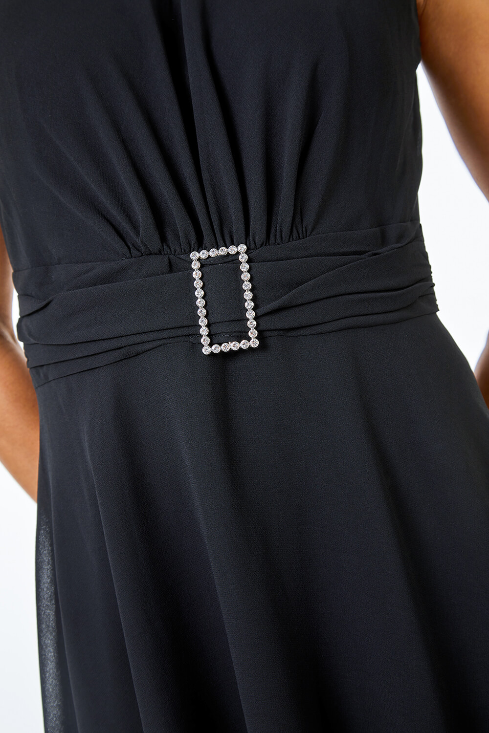 Petite Diamante Buckle Dress in Black | Roman UK