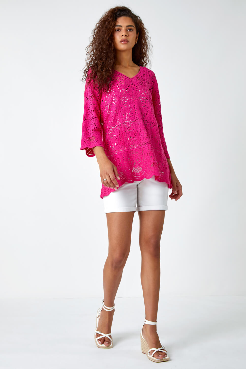 PINK Cotton Crochet Tunic Top, Image 2 of 5
