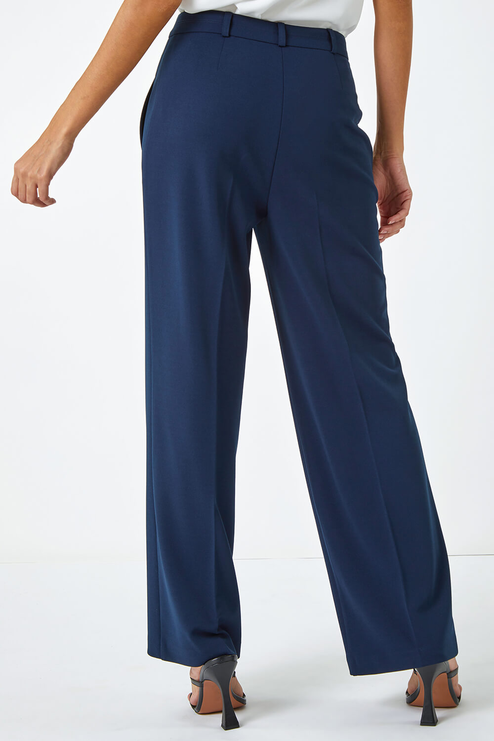 Navy  Wide Leg Premium Stretch Trousers, Image 2 of 5