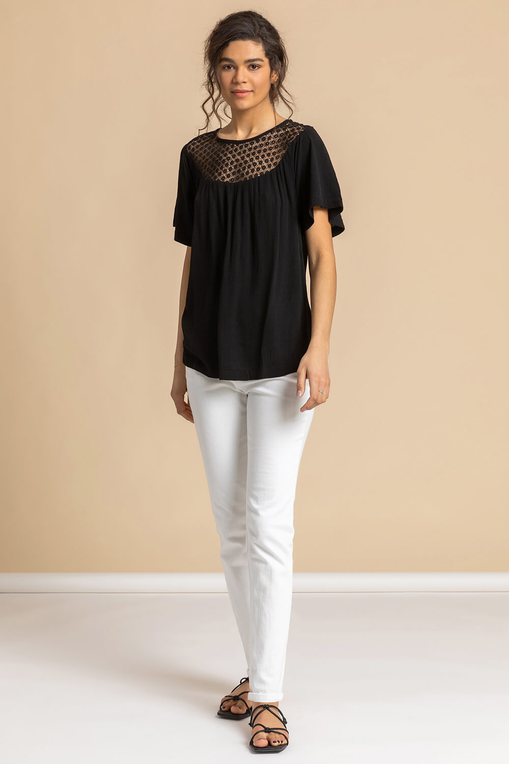 Black Lace Panel Tunic Top, Image 3 of 5