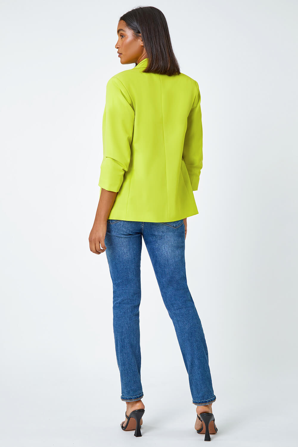 Lime Ruched Sleeve Stretch Blazer , Image 3 of 6