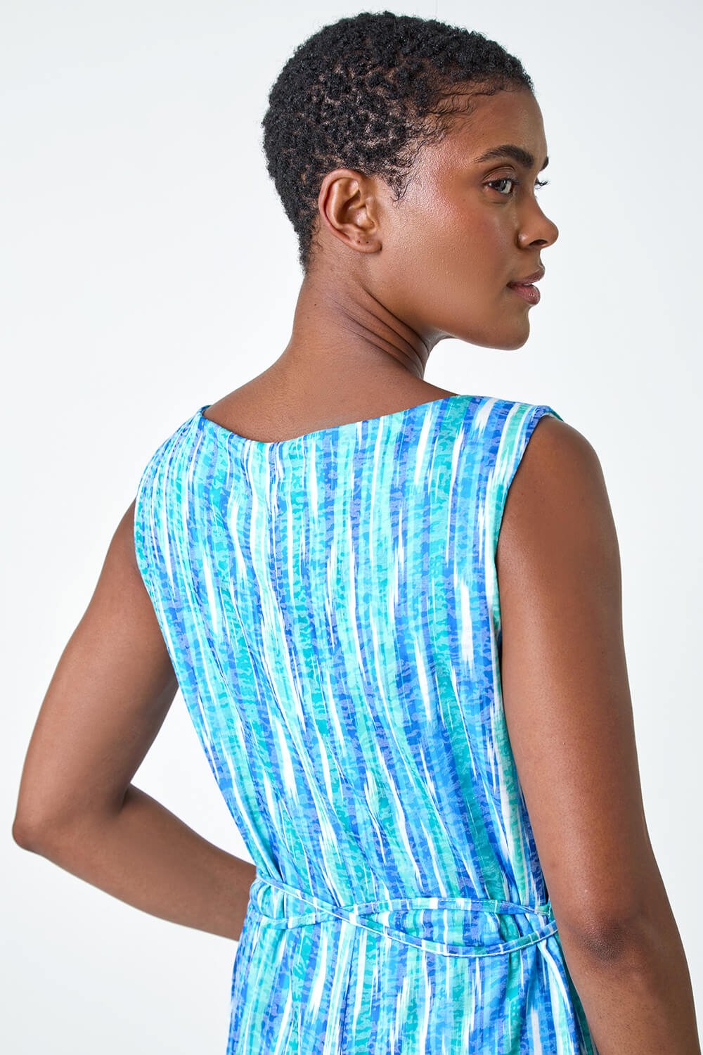 Blue Abstract Pleat Detail Dress, Image 4 of 5