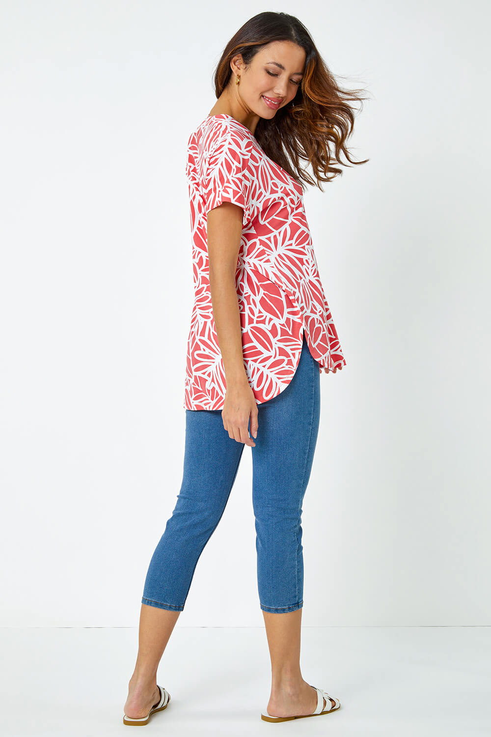 PINK Linear Floral Print Pleat Front Top, Image 2 of 5