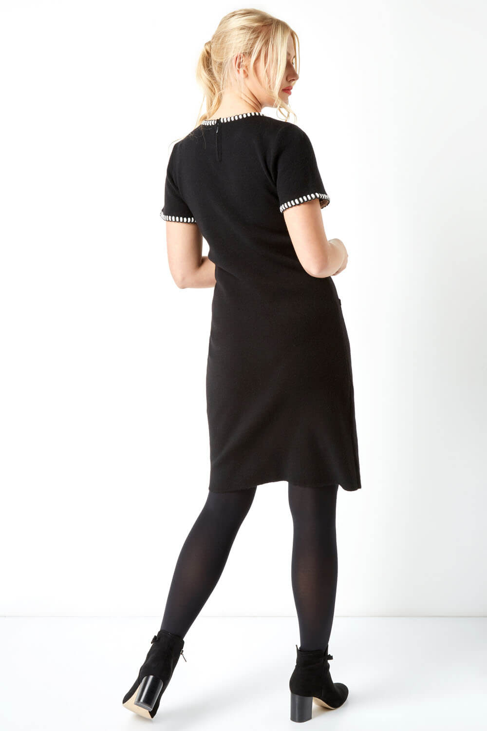Contrast Trim Knit Dress in Black - Roman Originals UK