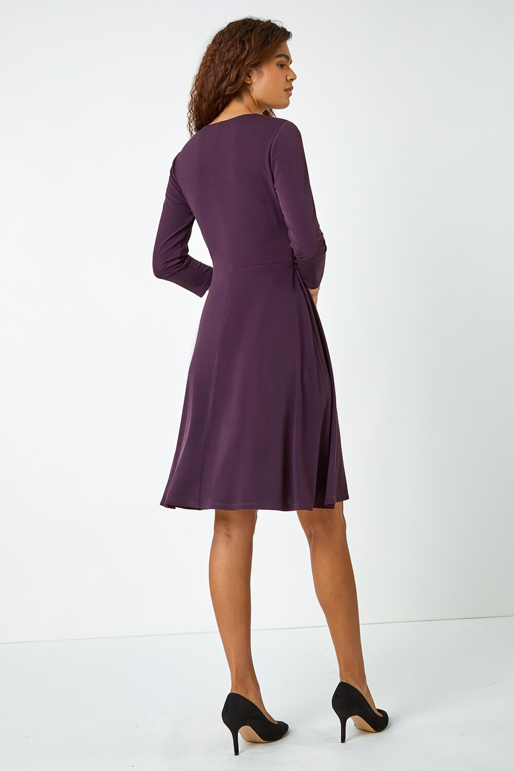 Aubergine Ring Buckle Wrap Stretch Dress, Image 3 of 5
